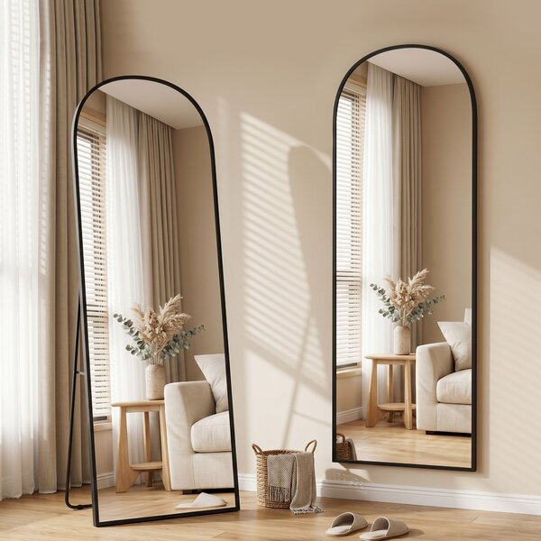 HOMCOM Specchio da Terra e Parete Moderno in Lega di Alluminio con Supporto Pieghevole, 50x170 cm, Nero | Aosom Italy