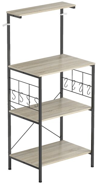 HOMCOM Scaffale Cucina a 4 Livelli con Pannelli a Rete e 8 Ganci Stile Industriale, 60x42x134.5 cm, Rovere | Aosom Italy