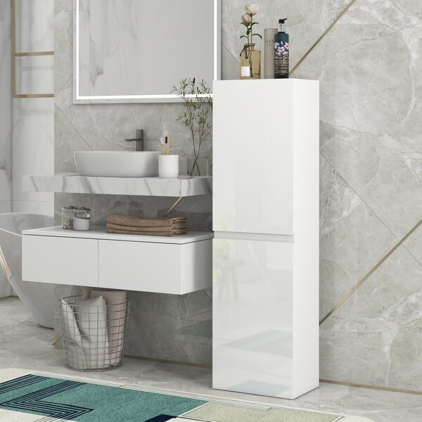 Kleankin Mobile Bagno Alto a Colonna con Ante, 2 Armadietti, Mobiletto Bagno Salvaspazio con Ripiani Regolabili per Sala da Pranzo Salotto Soggiorno, 35 x 25 x 120 cm, Bianco Lucido | Aosom Italy