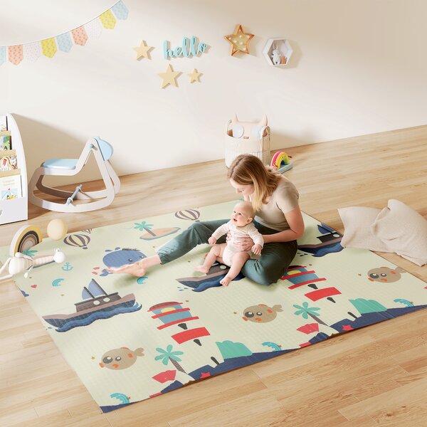 AIYAPLAY Tappeto per Bambini 0-6 Anni a Tema Animali con Superficie Impermeabile in XPE Multicolore, 196x176x1.5 cm | Aosom Italy