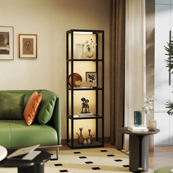 HOMCOM Lampada da Terra LED con Ripiano a 4 Livelli, Lampada da Terra a LED con 4 Ripiani in Vetro, Interruttore a Pedale, MDF, Nero | Aosom Italy