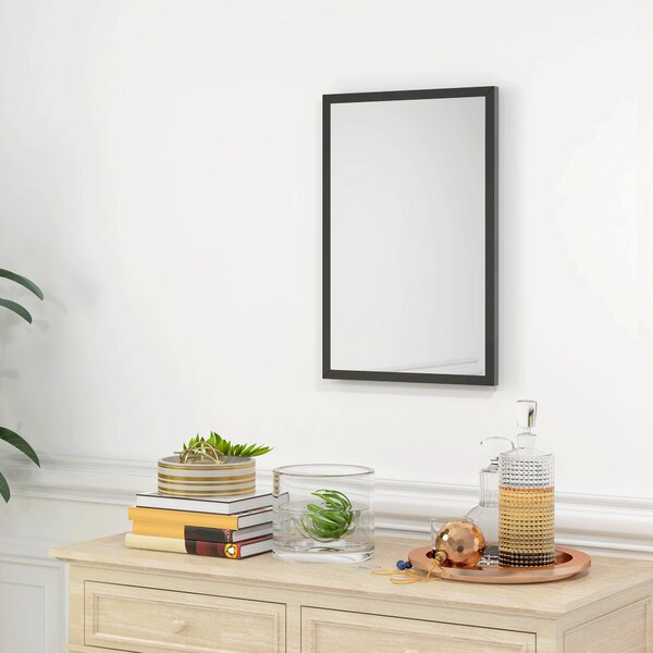 HOMCOM Specchio da Parete Rettangolare con Ganci, in Vetro e MDF, 40x60 cm, Nero | Aosom Italy