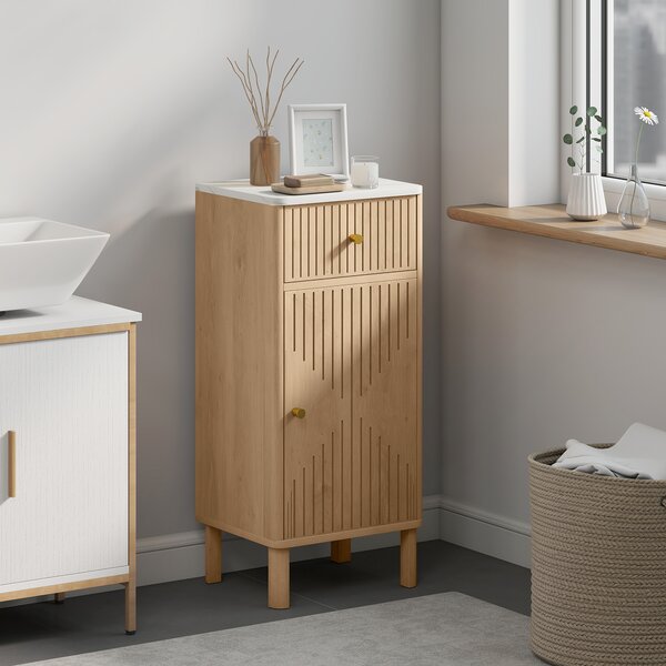 HOMCOM Mobile Bagno Salvaspazio con Cassetto e Anta, per Sala da Pranzo, Salotto, Soggiorno, Cucina, 36x30x80 cm, Rovere | Aosom Italy