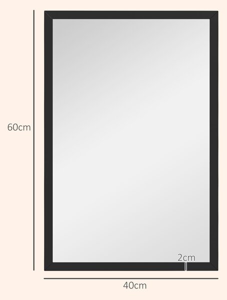 HOMCOM Specchio da Parete Rettangolare con Ganci, in Vetro e MDF, 40x60 cm, Nero | Aosom Italy