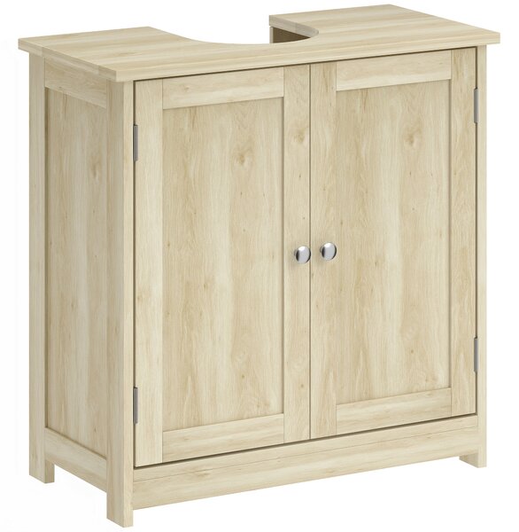 Kleankin Mobile Sottolavabo a 2 Ante con Ripiano Regolabile e Intaglio a U, 60x30x60 cm, Rovere | Aosom Italy