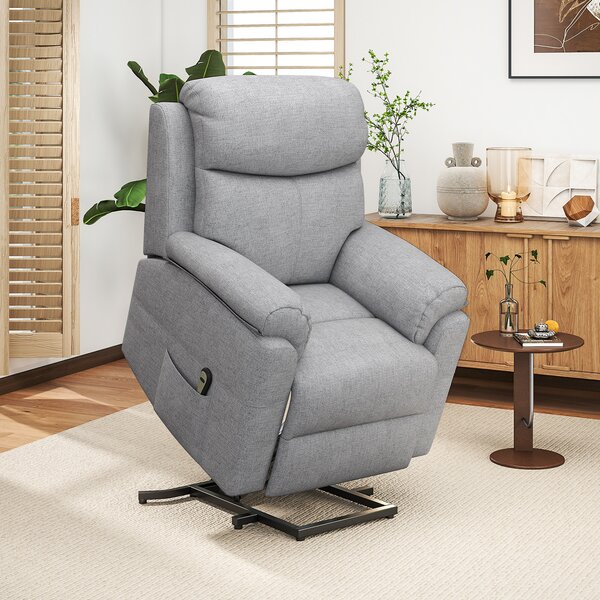HOMCOM Poltrona Alzapersona Massaggiante Reclinabile con Telecomando, Poltrona Elettrica in Tessuto Effetto Lino, 83x89x102 cm, Grigio | Aosom Italy