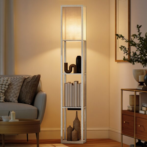 HOMCOM Lampada da Terra con Ripiani, Luce Regolabile, Interruttore a Pedale e Porte USB, Bianco e Rovere | Aosom Italy