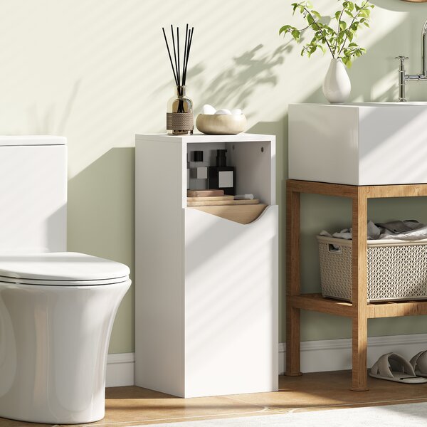 HOMCOM Mobiletto Bagno con Armadietto con Anta Ammortizzata e Vano Aperto, 30x30x71.5 cm, Bianco e Legno | Aosom Italy