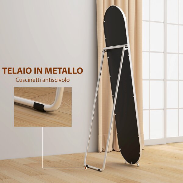 HOMCOM Specchio a Figura Intera da Terra con Supporto Pieghevole, Vetro e Metallo, 40x4x160 cm, Argento | Aosom Italy