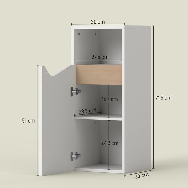 HOMCOM Mobiletto Bagno con Armadietto con Anta Ammortizzata e Vano Aperto, 30x30x71.5 cm, Bianco e Legno | Aosom Italy