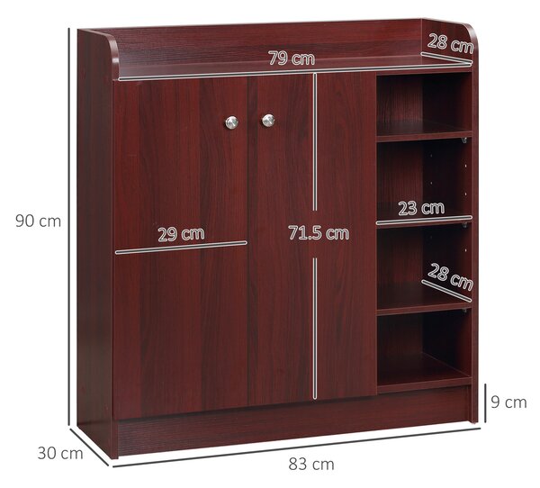HOMCOM Armadio Scarpiera Moderno e Salvaspazio in Legno per 12 Paia di Scarpe con 4 Ripiani Aperti, 83x30x90 cm, color Caffè|Aosom