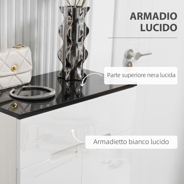 HOMCOM Armadio Scarpiera Slim da 12 Paia per Ingressi e Corridoi con 3Ripiani Regolabili e Cassetto, in Truciolato Bianco, 60x32x100 cm|Aosom Italy