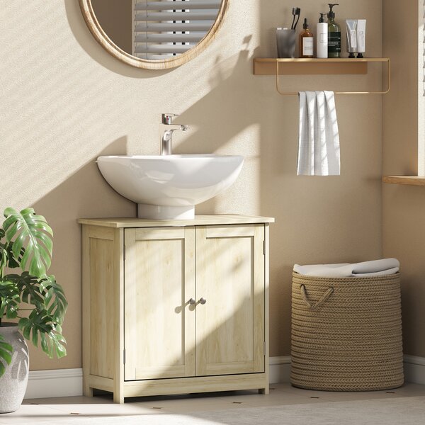 Kleankin Mobile Sottolavabo a 2 Ante con Ripiano Regolabile e Intaglio a U, 60x30x60 cm, Rovere | Aosom Italy