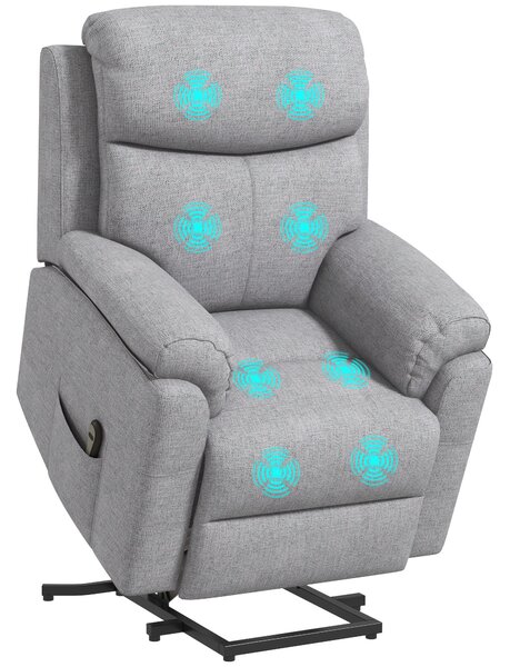 HOMCOM Poltrona Alzapersona Massaggiante Reclinabile con Telecomando, Poltrona Elettrica in Tessuto Effetto Lino, 83x89x102 cm, Grigio | Aosom Italy
