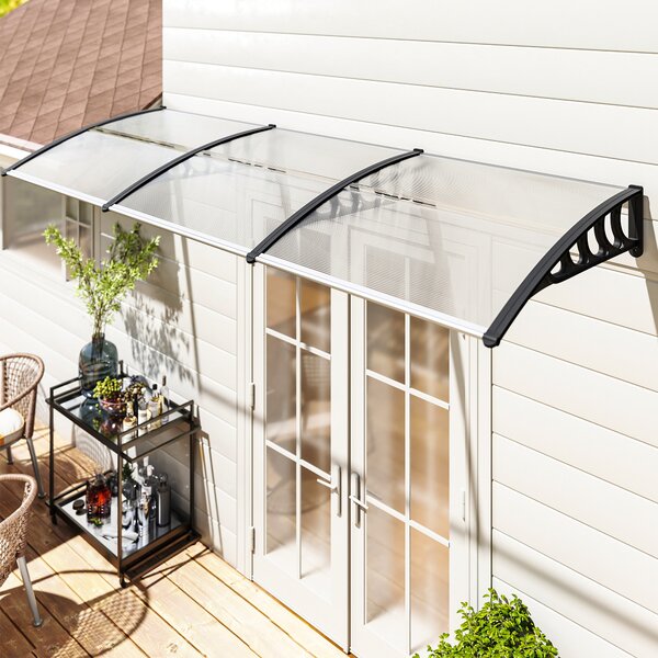 Outsunny Tettoia in Policarbonato e Alluminio per Balconi, Finestre e Porte, 303x96x27 cm, Nero e Trasparente|Aosom