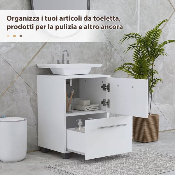 HOMCOM Mobile Sottolavabo Mobiletto Bagno Moderno 41.5x35.5x59 cm Bianco | Aosom Italy