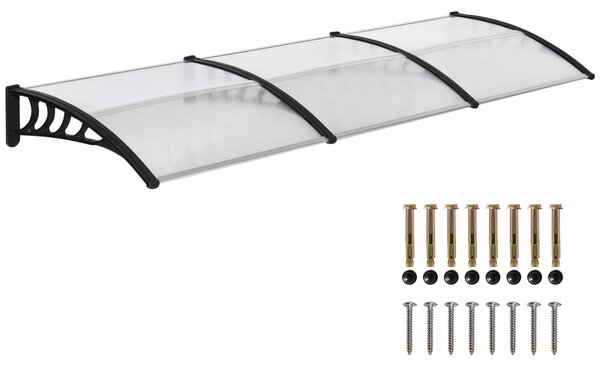 Outsunny Tettoia in Policarbonato e Alluminio per Balconi, Finestre e Porte, 303x96x27 cm, Nero e Trasparente|Aosom