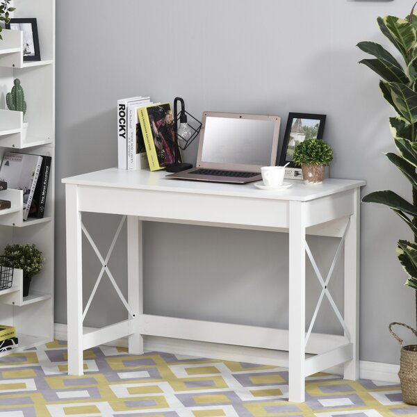 HOMCOM Scrivania Moderno da studio per Camera e Ufficio, Tavolo in Legno, 105x50x76cm, Bianco | Aosom Italy