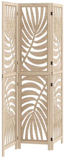 HOMCOM Paravento da Interno a 3 Pannelli Pieghevole e Separabile in Legno, Design a Foglie, 120x170 cm, Colore Legno | Aosom Italy