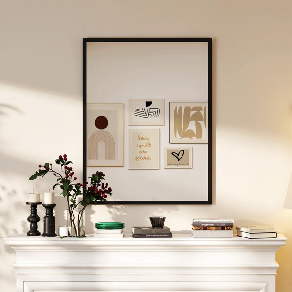 HOMCOM Specchio Bagno Parete Rettangolare con Ganci, Specchio da Camera in Vetro e MDF, 70x90 cm, Nero | Aosom Italy