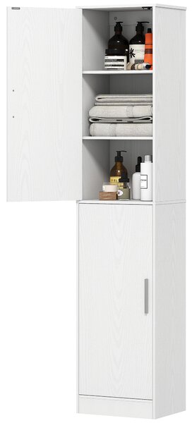 HOMCOM Mobile Colonna Bagno a 2 Armadietti con 6 Ripiani Regolabili, in Legno, 40x35x180 cm, Bianco | Aosom Italy
