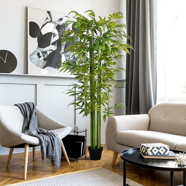 HOMCOM Pianta Artificiale di Bambù, 180 cm Pianta Finta Realistico con Vaso Decorativo per Soggiorno e Camera da Letto, Verde | Aosom Italy
