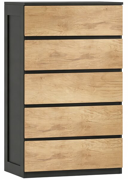 HOMCOM Cassettiera 5 Cassetti in Legno con Guide in Metallo e Maniglie Scanalate, 60x39x100 cm | Aosom Italy