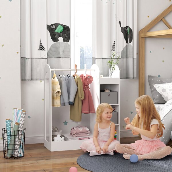 AIYAPLAY Appendiabiti per Bambini 3-8 Anni con Ripiani, 2 Scatole, Asta Appendiabiti e Specchio, Capacità 30 kg, Bianco | Aosom Italy