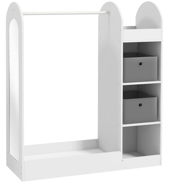 AIYAPLAY Appendiabiti per Bambini 3-8 Anni con Ripiani, 2 Scatole, Asta Appendiabiti e Specchio, Capacità 30 kg, Bianco | Aosom Italy