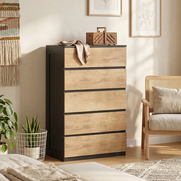 HOMCOM Cassettiera 5 Cassetti in Legno con Guide in Metallo e Maniglie Scanalate, 60x39x100 cm | Aosom Italy