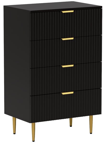 HOMCOM Cassettiera da 4 Cassetti Moderna, Comò con Maniglie Dorate e Dispositivo Antiribaltamento, 60x40x96 cm, Nero | Aosom Italy