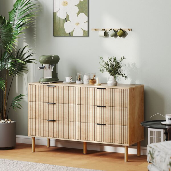 HOMCOM Cassettiera 6 Cassetti in Legno per Camera e Ingresso Stile Nordico, 120x39.5x75 cm, Rovere | Aosom Italy