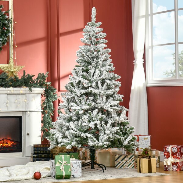 Albero di Natale Innevato Alto 180 cm con 750 Rami Ignifughi e Base in Acciaio Verde