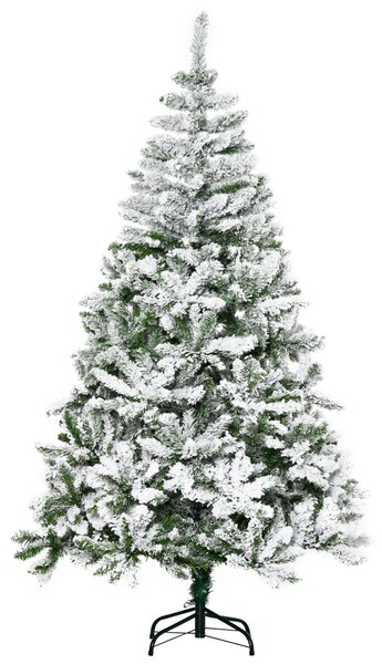 Albero di Natale Innevato Alto 180 cm con 750 Rami Ignifughi e Base in Acciaio Verde