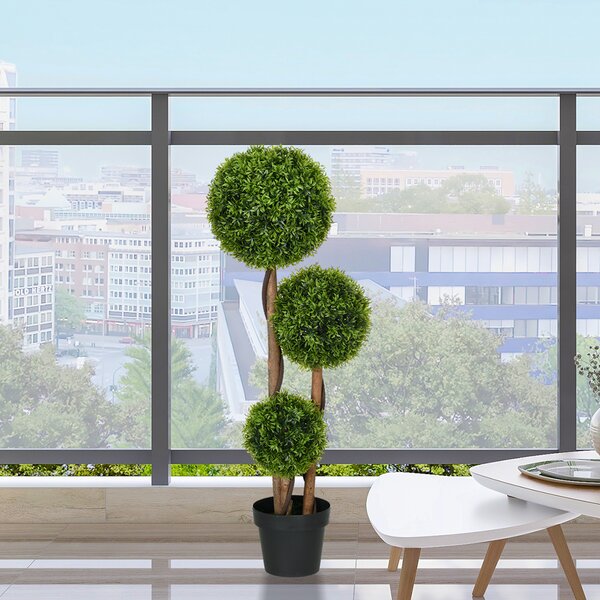 HOMCOM Pianta di Bosso Artificiale a 3 Sfere con Foglie di Bambù, Vaso Incluso, Altezza 110 cm, Verde | Aosom Italy