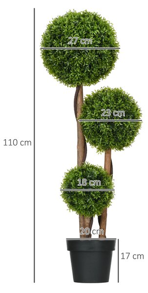 HOMCOM Pianta di Bosso Artificiale a 3 Sfere con Foglie di Bambù, Vaso Incluso, Altezza 110 cm, Verde | Aosom Italy