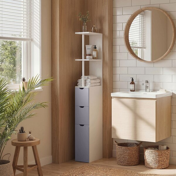 HOMCOM Mobiletto Bagno a Colonna Salvaspazio con 2 Cassetto, Armadietto e Ripiano Apert, in pannelli MDF, Bianco, 15x33x136.5cm|Aosom Italy