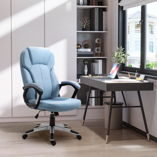 Sedia da ufficio okwish sedia girevole da lavoro sedia da computer con schienale alto, sedia girevole sedia da gioco sedia da scrivania con cinque ruote universali, blu chiaro