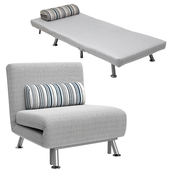 HOMCOM Poltrona Letto Singolo Salvaspazio in Lino Reclinabile in Posizioni Senza Braccioli con Cuscino e Rivestimento Sfoderabile, Grigio|Aosom