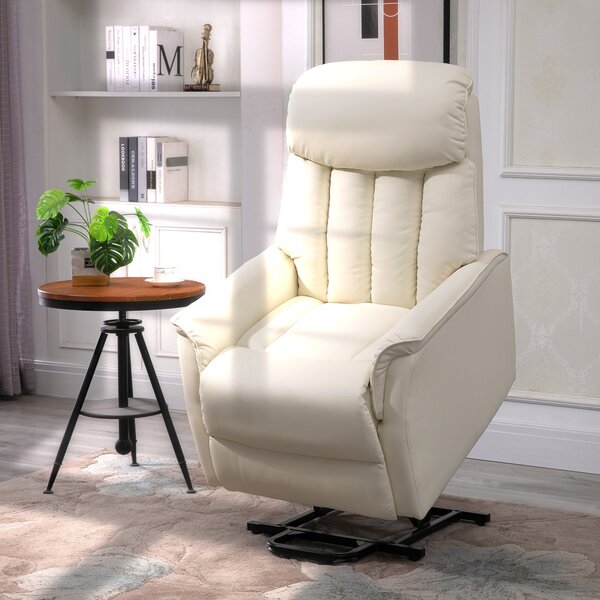 HOMCOM Poltrona Relax Elettrica Alzapersona Reclinabile 145° con Telecomando e Poggiapiedi in Pelle PU, Poltrona Elettrica Anziani, Crema| Aosom Italy