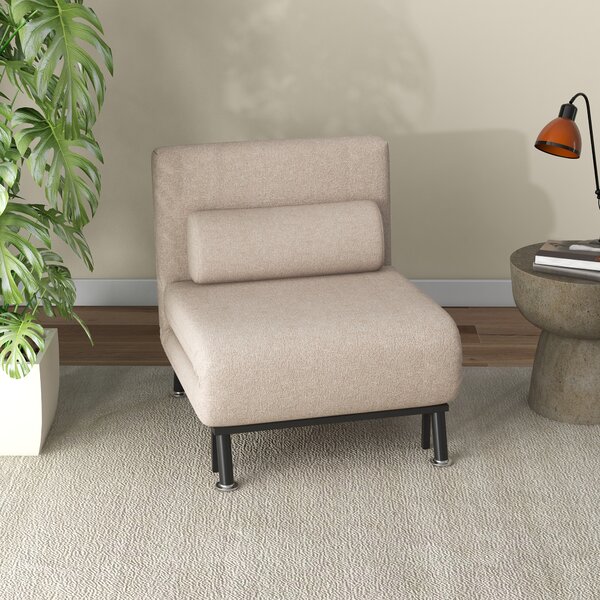 HOMCOM Poltrona salvaspazio Letto Singolo con Materasso e Cuscino Imbottito, Telaio in Metallo e Schienale Regolabile 108-180°, Beige | Aosom Italy