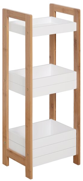HOMCOM Mobiletto Bagno Multiuso Scaffale a 3 Ripiani Compatto in Legno MDF e Bambù, Bianco, 27.5x20.8x74cm|Aosom