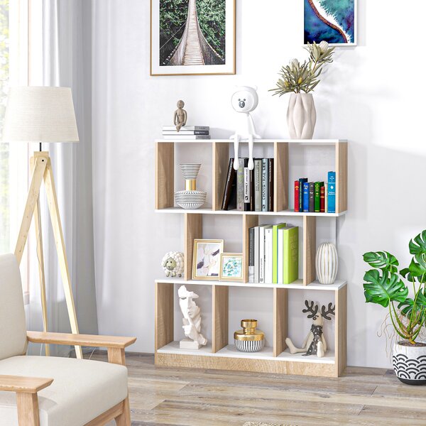 HOMCOM Libreria Moderna con 8 Scomparti in Legno, Bianca e Rovere, 100 x 30 x 124 cm