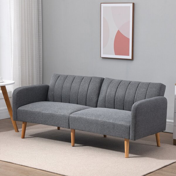 HOMCOM Divano Letto 2 Posti a 1 Piazza con Schienale Reclinabile, Rivestimento Tessuto e Gambe in Legno, 173x75x73cm, Grigio|Aosom