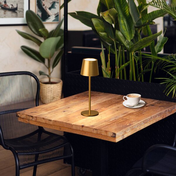 FH Lighting Lampada da tavolo LED a batteria Roxi, color oro, metallo, IP54, dimmerabile, Ottone / Oro, Soggiorno / Sala da pranzo, Metallo, Moderno