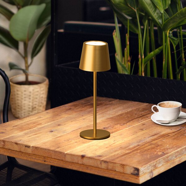 FH Lighting Lampada da tavolo LED a batteria Roxi, color oro, metallo, IP54, dimmerabile, Ottone / Oro, Soggiorno / Sala da pranzo, Metallo, Moderno