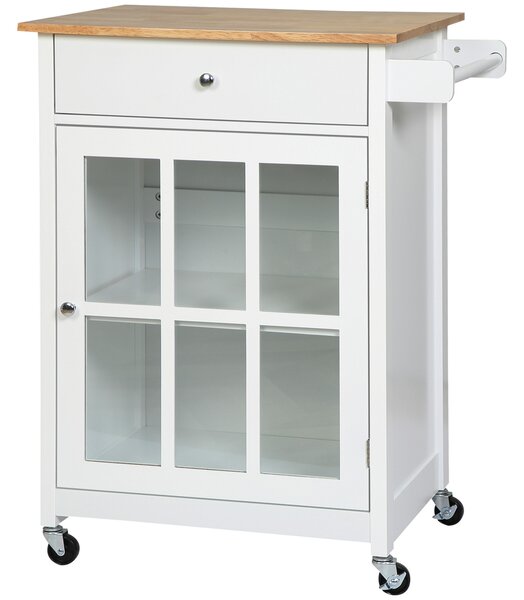 HOMCOM Carrello da Cucina Multiuso con Cassetto, Armadietto e 4 Ruote, in Legno Bianco, 67x48x86.5cm|Aosom