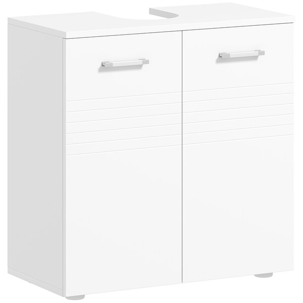 Kleankin Mobile Sottolavabo per Bagno a 2 Ante, Armadietto Salvaspazio per Lavandino in Legno con Mensola Regolabile, Bianco|Aosom