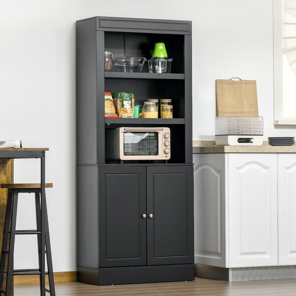 HOMCOM Credenza Cucina in Legno con Ripiani e Armadietto 2 Ante con Mensole Regolabili, per Salotto e Soggiorno, Nero|Aosom