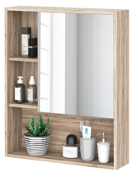 Kleankin Armadietto a specchio per bagno con scaffale regolabile, montaggio a muro, color rovere, 60 x 15 x 76cm|Aosom